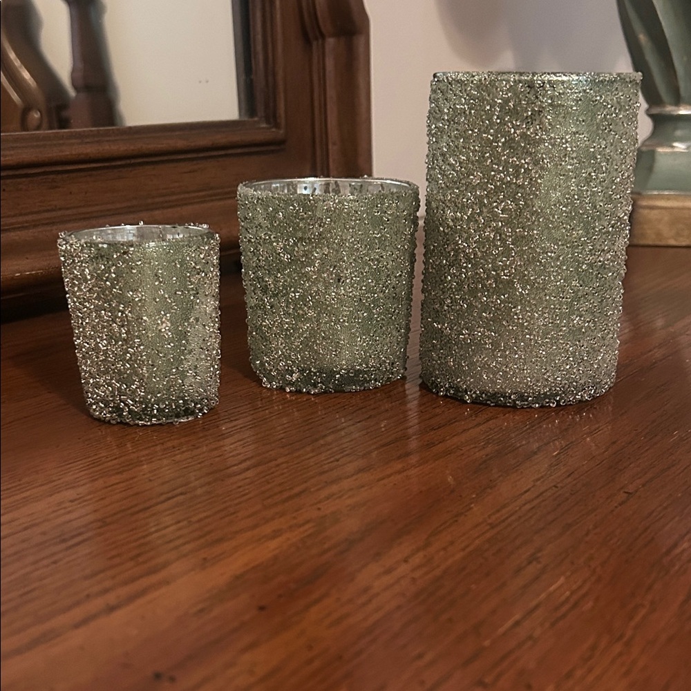Textured Green Candle Holder Trio